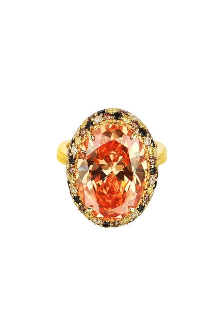 Tsara_Orange Crystal Ring_Online_at_Aza_Fashions