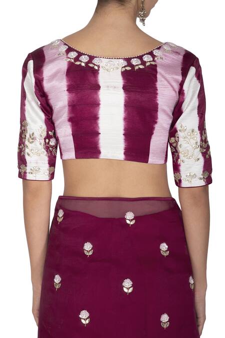 Shop Devnaagri Wine Organza, Gajji Silk Bateau Embroidered Saree With Blouse Online at Aza Fashions Shop_Devnaagri_Wine Organza, Gajji Silk Bateau Embroidered Saree With Blouse_Online_at_Aza_Fashions