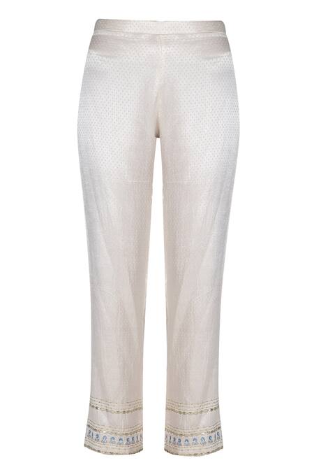 Buy_Devnaagri_Blue Gajji Silk Mandarin Collar Embroidered Kurta With Pants_Online_at_Aza_Fashions