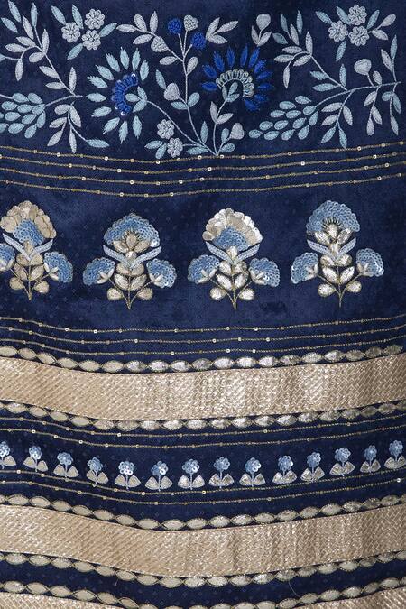 Shop_Devnaagri_Blue Gajji Silk Mandarin Collar Embroidered Kurta With Pants_Online_at_Aza_Fashions