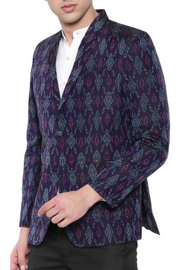Mayank Modi - Men_Purple Ikat Silk Blazer_Online_at_Aza_Fashions