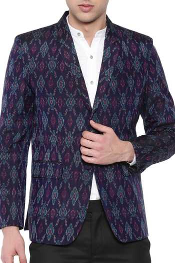 Buy_Mayank Modi - Men_Purple Ikat Silk Blazer_Online_at_Aza_Fashions