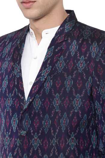 Shop_Mayank Modi - Men_Purple Ikat Silk Blazer_Online_at_Aza_Fashions