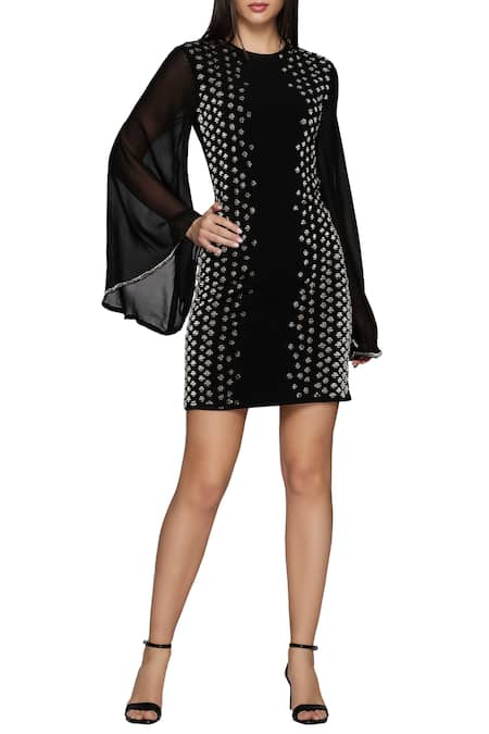 Namrata Joshipura Black Jersey Round Embellished Short Dress 