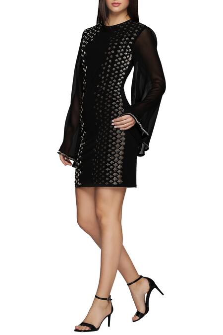 Buy_Namrata Joshipura_Black Jersey Round Embellished Short Dress _Online_at_Aza_Fashions