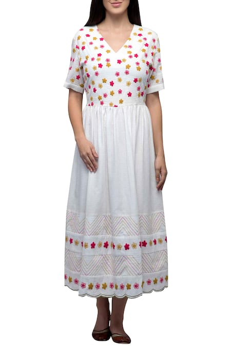 S & V Designs Embroidered Midi Dress 