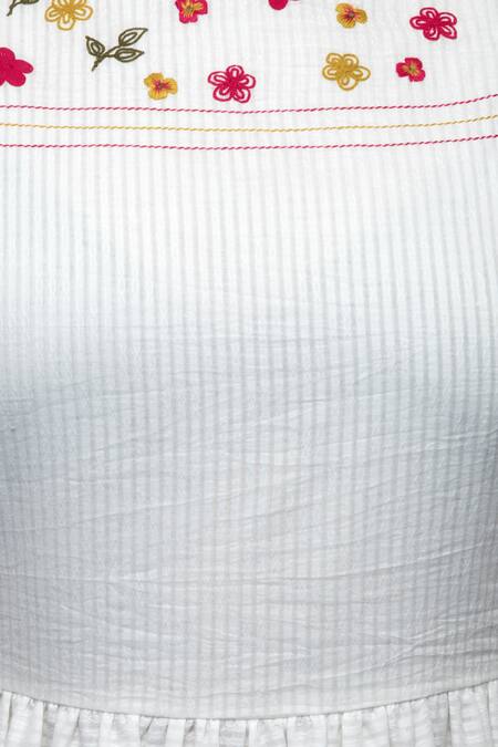 Shop_S & V Designs_White Dobby Cotton Round Embroidered Midi Dress_Online_at_Aza_Fashions