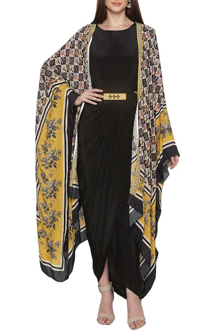 Soup by Sougat Paul Draped Dress With Printed Cape  