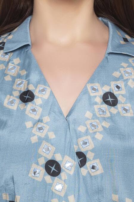 Shop Soup By Sougat Paul Blue Cotton Silk V Neck Draped Wrap Dress Online at Aza Fashions Shop_Soup By Sougat Paul_Blue Cotton Silk V Neck Draped Wrap Dress _Online_at_Aza_Fashions