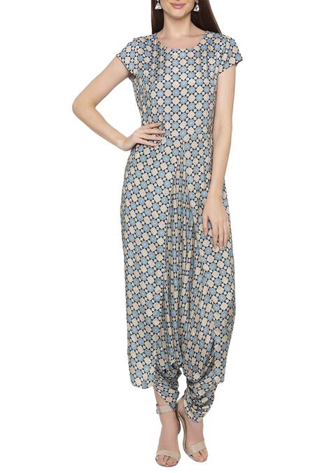 Buy_Soup By Sougat Paul_Blue Cotton Silk Round Printed Jumpsuit With Jacket _Online_at_Aza_Fashions