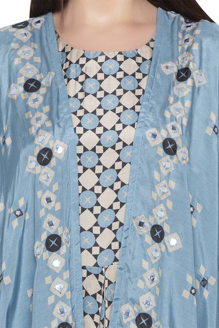 Shop_Soup By Sougat Paul_Blue Cotton Silk Round Printed Jumpsuit With Jacket _Online_at_Aza_Fashions