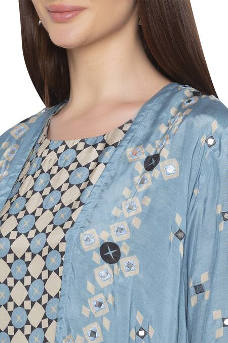 Soup By Sougat Paul_Blue Cotton Silk Round Printed Jumpsuit With Jacket _at_Aza_Fashions