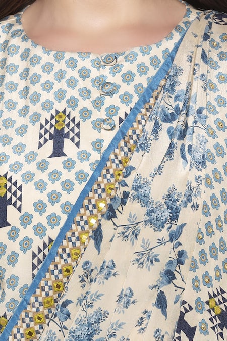 Shop_Soup By Sougat Paul_Blue Crepe Round Printed Pre-draped Saree Set _Online_at_Aza_Fashions