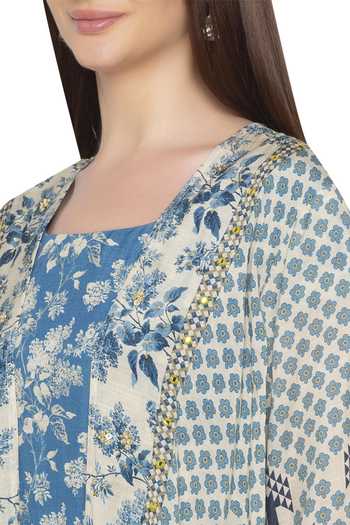 Soup By Sougat Paul Blue Crepe Floral Jumpsuit Round Jacket Open Printed With at Aza Fashions Soup By Sougat Paul_Blue Crepe Floral Jumpsuit Round Jacket Open Printed With _at_Aza_Fashions
