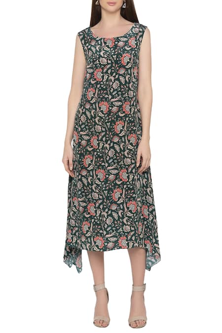 Buy Soup By Sougat Paul Green Crepe Floral Motifs Dress Round Jacket Mandarin Collar Printed With Online at Aza Fashions Buy_Soup By Sougat Paul_Green Crepe Floral Motifs Dress Round Jacket Mandarin Collar Printed With _Online_at_Aza_Fashions