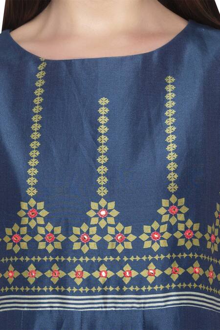 Shop_Soup By Sougat Paul_Blue Chanderi Round Printed Dress _Online_at_Aza_Fashions