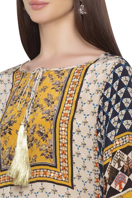 Shop_Soup By Sougat Paul_Beige Crepe Boat Printed Kurta Set _Online_at_Aza_Fashions