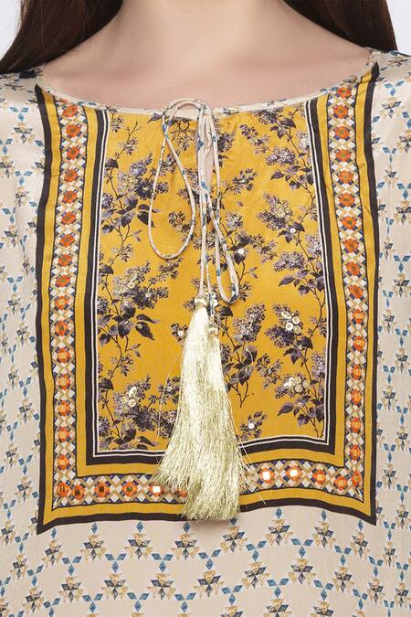 Soup By Sougat Paul_Beige Crepe Boat Printed Kurta Set _at_Aza_Fashions