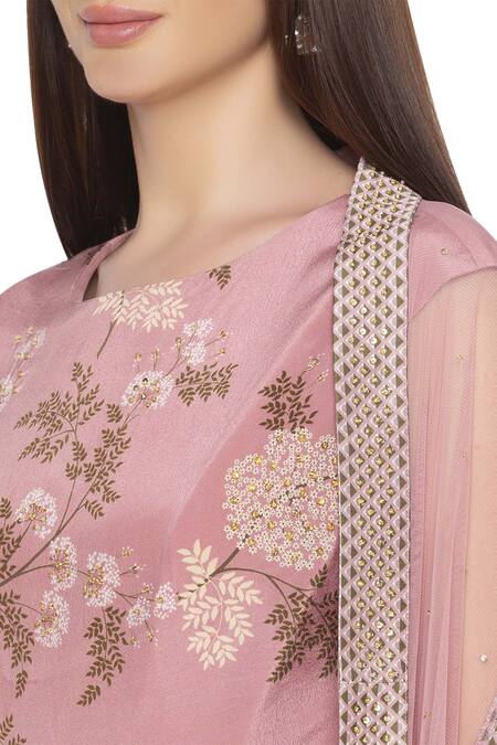 Soup By Sougat Paul Pink Net, Crepe Floral Motifs Dress Round Embellished Cape And Printed Draped at Aza Fashions Soup By Sougat Paul_Pink Net, Crepe Floral Motifs Dress Round Embellished Cape And Printed Draped _at_Aza_Fashions