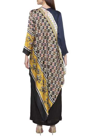 Shop Soup By Sougat Paul Black Satin Round Printed Kurta Palazzo Set at Aza Fashions Shop_Soup By Sougat Paul_Black Satin Round Printed Kurta Palazzo Set _at_Aza_Fashions