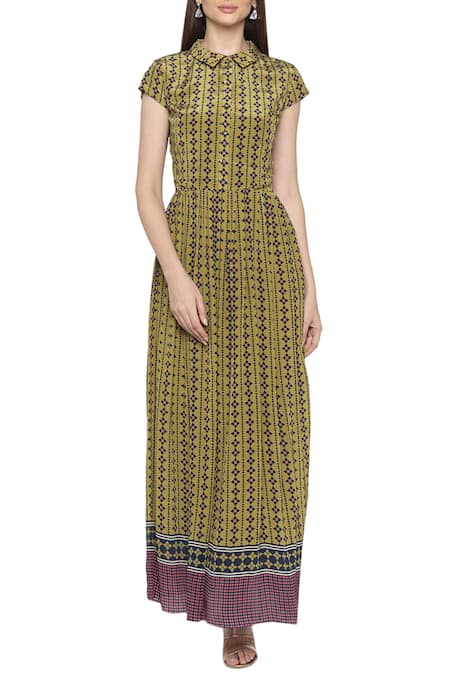 Buy_Soup By Sougat Paul_Blue Crepe Floral Motifs Shirt Collar Printed Dress With Jacket _Online_at_Aza_Fashions