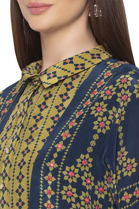 Soup By Sougat Paul_Blue Crepe Floral Motifs Shirt Collar Printed Dress With Jacket _at_Aza_Fashions