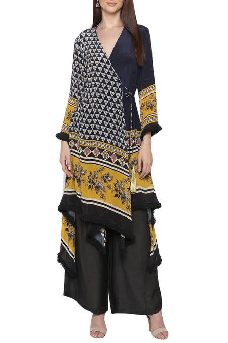 Buy Soup By Sougat Paul Beige Crepe V Neck Printed Kurta Palazzo Set Online at Aza Fashions Buy_Soup By Sougat Paul_Beige Crepe V Neck Printed Kurta Palazzo Set _Online_at_Aza_Fashions