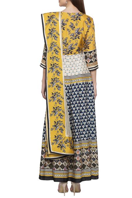 Shop_Soup By Sougat Paul_Beige Net, Malasiyan Silk Round Printed Anarkali With Dupatta _at_Aza_Fashions