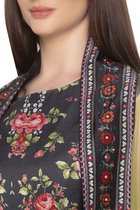 Shop_Soup By Sougat Paul_Black Net, Satin Round Printed Dress Jacket Set _Online_at_Aza_Fashions