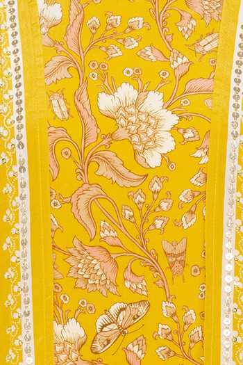 Soup By Sougat Paul_Yellow Crepe Floral Round Neck Printed Jumpsuit With Jacket _at_Aza_Fashions