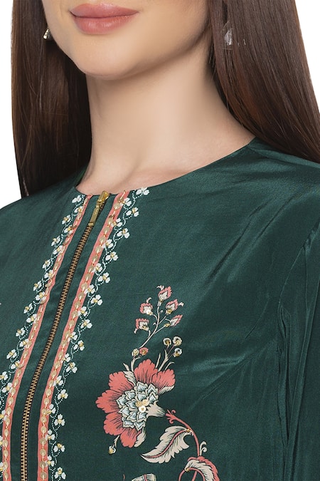 Shop_Soup By Sougat Paul_Green Printed Jacket Skirt Set _Online_at_Aza_Fashions