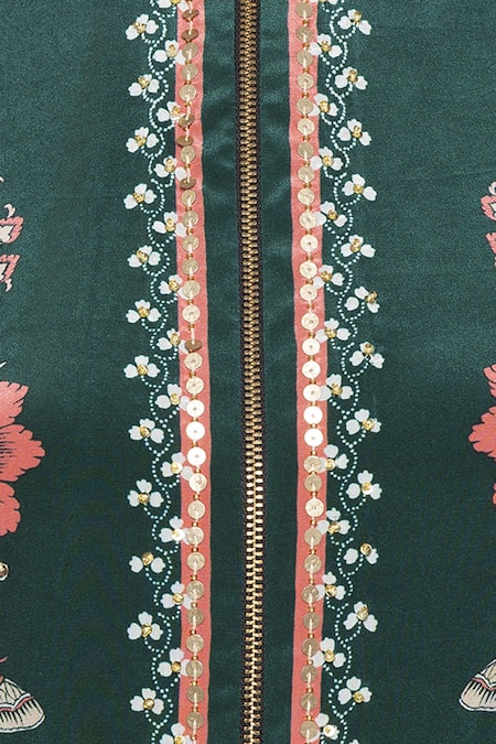 Soup By Sougat Paul_Green Printed Jacket Skirt Set _at_Aza_Fashions