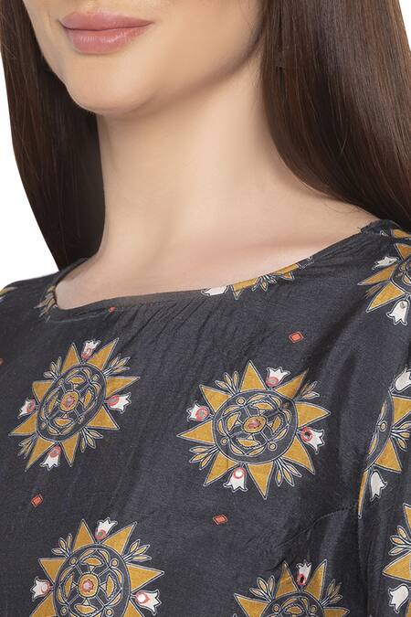 Shop_Soup By Sougat Paul_Beige Cotton, Muslin Slub Round Printed Top Palazzo Set _Online_at_Aza_Fashions