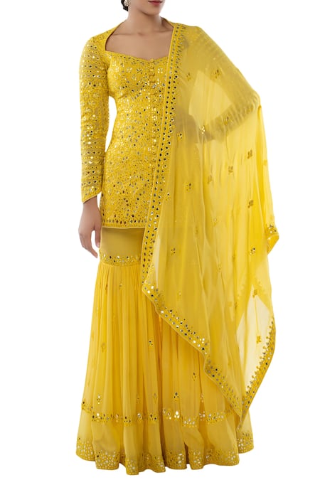 Tamanna Punjabi Kapoor Yellow Georgette Heart Embroidered Sharara Set  