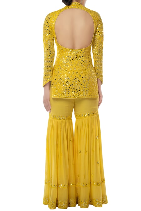 Shop Tamanna Punjabi Kapoor Yellow Georgette Heart Embroidered Sharara Set at Aza Fashions Shop_Tamanna Punjabi Kapoor_Yellow Georgette Heart Embroidered Sharara Set _at_Aza_Fashions