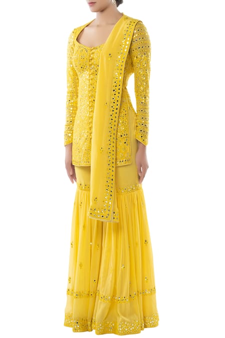 Buy Tamanna Punjabi Kapoor Yellow Georgette Heart Embroidered Sharara Set Online at Aza Fashions Buy_Tamanna Punjabi Kapoor_Yellow Georgette Heart Embroidered Sharara Set _Online_at_Aza_Fashions