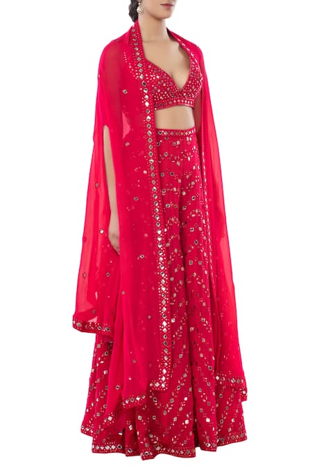Tamanna Punjabi Kapoor_Pink Georgette V Neck Embroidered Sharara With Cape Set _Online_at_Aza_Fashions