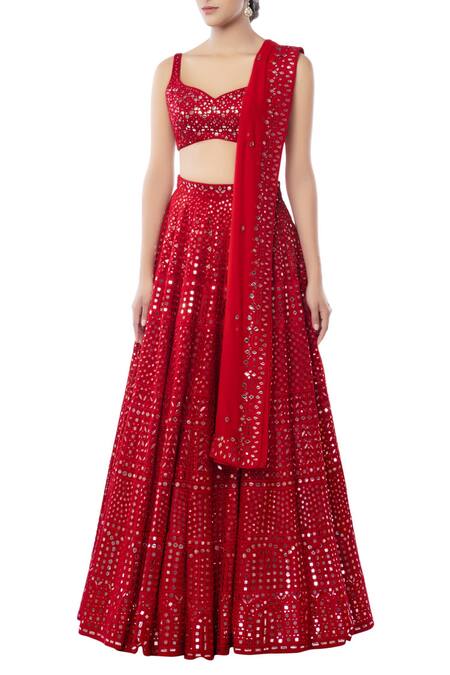 Buy Tamanna Punjabi Kapoor Red Georgette Decolletage Embroidered Bridal Lehenga Set Online at Aza Fashions Buy_Tamanna Punjabi Kapoor_Red Georgette Decolletage Embroidered Bridal Lehenga Set _Online_at_Aza_Fashions