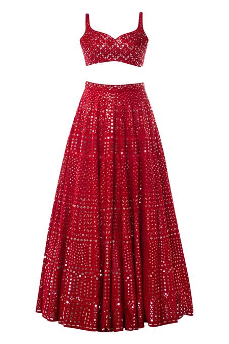 Shop Tamanna Punjabi Kapoor Red Georgette Decolletage Embroidered Bridal Lehenga Set Online at Aza Fashions Shop_Tamanna Punjabi Kapoor_Red Georgette Decolletage Embroidered Bridal Lehenga Set _Online_at_Aza_Fashions