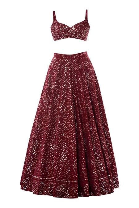 Buy Tamanna Punjabi Kapoor Maroon Georgette Decolletage Embroidered Bridal Lehenga Set Online at Aza Fashions Buy_Tamanna Punjabi Kapoor_Maroon Georgette Decolletage Embroidered Bridal Lehenga Set _Online_at_Aza_Fashions