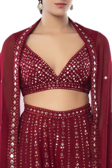 Tamanna Punjabi Kapoor Maroon Georgette V Neck Embroidered Sharara With Cape Set at Aza Fashions Tamanna Punjabi Kapoor_Maroon Georgette V Neck Embroidered Sharara With Cape Set _at_Aza_Fashions