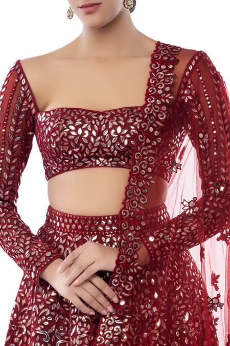Tamanna Punjabi Kapoor Maroon Net Sweetheart Neck Embroidered Bridal Lehenga Set at Aza Fashions Tamanna Punjabi Kapoor_Maroon Net Sweetheart Neck Embroidered Bridal Lehenga Set _at_Aza_Fashions