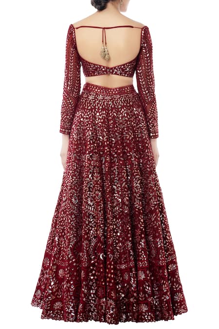 Shop Tamanna Punjabi Kapoor Maroon Net Sweetheart Neck Embroidered Bridal Lehenga Set at Aza Fashions Shop_Tamanna Punjabi Kapoor_Maroon Net Sweetheart Neck Embroidered Bridal Lehenga Set _at_Aza_Fashions