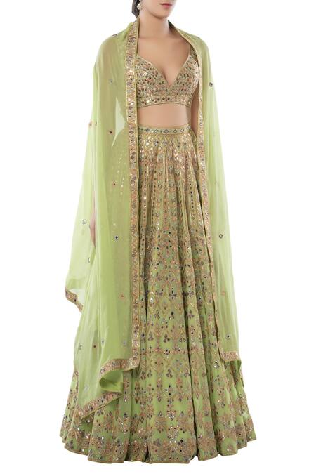 Tamanna Punjabi Kapoor Green Georgette V Neck Embroidered Lehenga Cape Set Online at Aza Fashions Tamanna Punjabi Kapoor_Green Georgette V Neck Embroidered Lehenga Cape Set _Online_at_Aza_Fashions