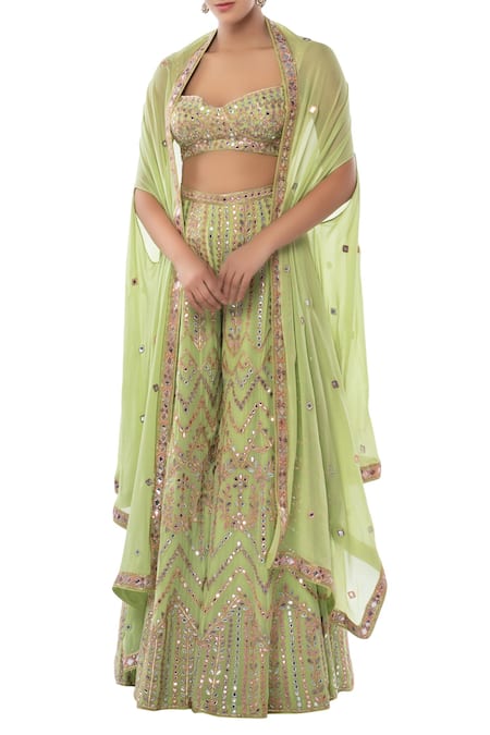 Tamanna Punjabi Kapoor Green Georgette Sweetheart Neck Embroidered Sharara With Cape Set  