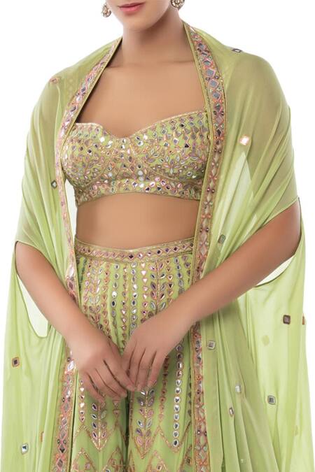 Buy Tamanna Punjabi Kapoor Green Georgette Sweetheart Neck Embroidered Sharara With Cape Set Buy_Tamanna Punjabi Kapoor_Green Georgette Sweetheart Neck Embroidered Sharara With Cape Set