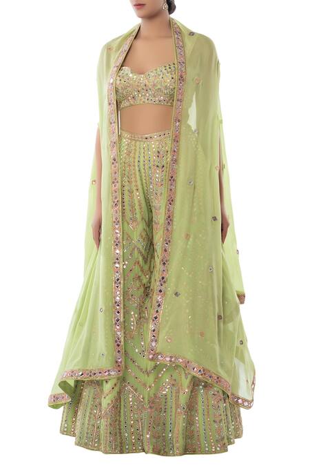 Buy Tamanna Punjabi Kapoor Green Georgette Sweetheart Neck Embroidered Sharara With Cape Set Online at Aza Fashions Buy_Tamanna Punjabi Kapoor_Green Georgette Sweetheart Neck Embroidered Sharara With Cape Set _Online_at_Aza_Fashions