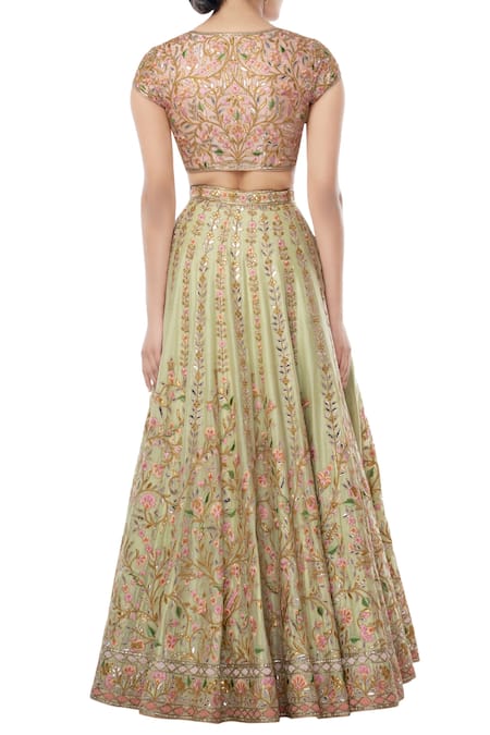 Shop Tamanna Punjabi Kapoor Green Net, Chanderi Silk Round Bridal Lehenga Set at Aza Fashions Shop_Tamanna Punjabi Kapoor_Green Net, Chanderi Silk Round Bridal Lehenga Set _at_Aza_Fashions