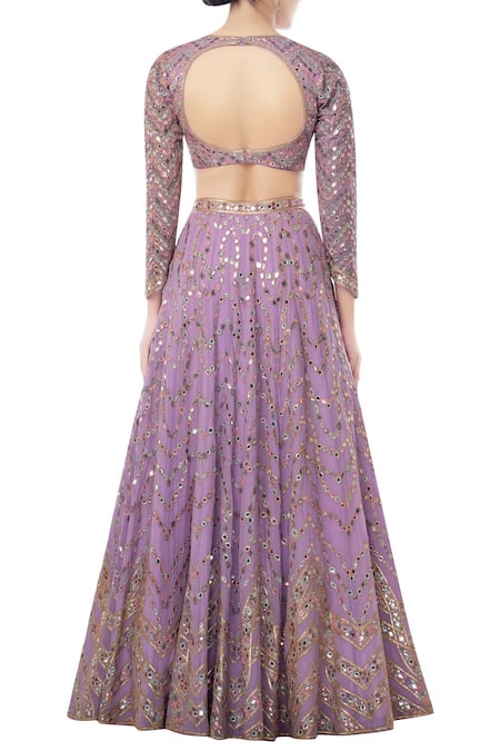 Shop Tamanna Punjabi Kapoor Purple Georgette V Neck Embroidered Bridal Lehenga Set at Aza Fashions Shop_Tamanna Punjabi Kapoor_Purple Georgette V Neck Embroidered Bridal Lehenga Set _at_Aza_Fashions