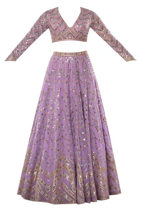 Shop Tamanna Punjabi Kapoor Purple Georgette V Neck Embroidered Bridal Lehenga Set Online at Aza Fashions Shop_Tamanna Punjabi Kapoor_Purple Georgette V Neck Embroidered Bridal Lehenga Set _Online_at_Aza_Fashions